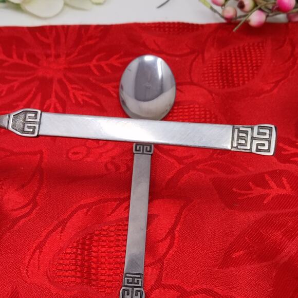 2X Tsp National CANTON Stainless NS Japan Greek Key Silverware Flatware Teaspoon - Picture 1 of 11